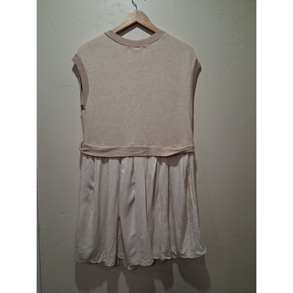 Ces Femme Oatmeal French Terry Pleated Sleeveless Mini Dress Lagenlook Artsy M/L - Picture 3 of 9